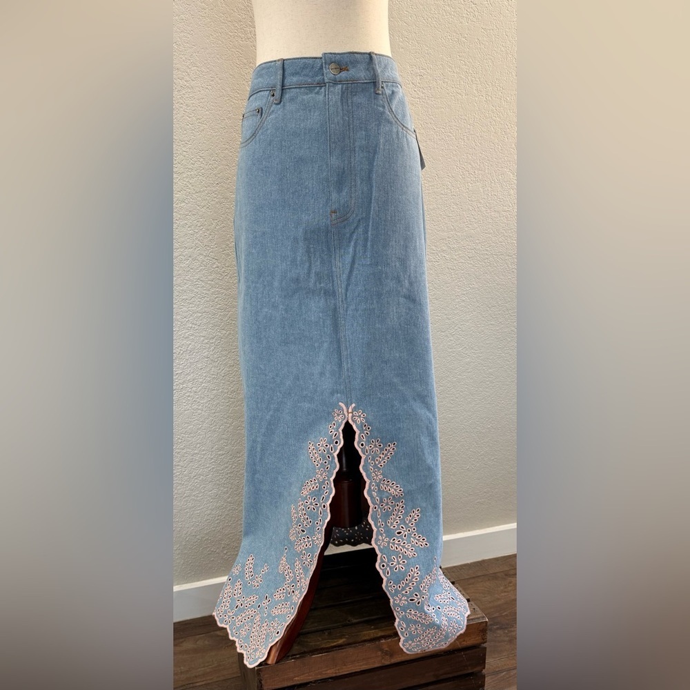 Driftwood Serena Embroidered Denim Maxi Skirt - Pink Promise - Picture 2 of 5